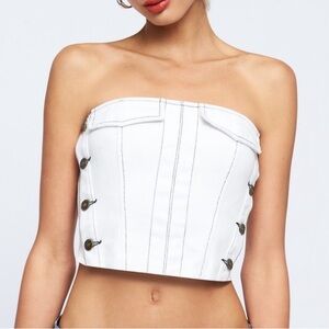 Lioness White Denim Strapless Top